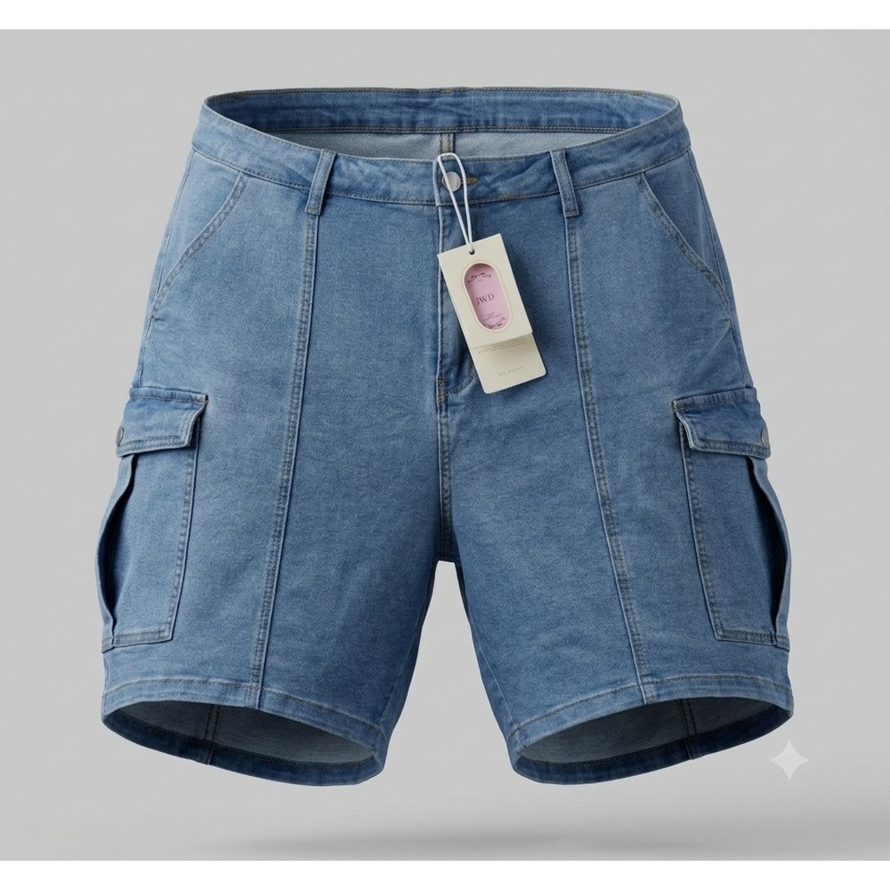 IWD Women's Blue Wide Legged Demin Jean Cargo Shorts. NWT. Size 2XL